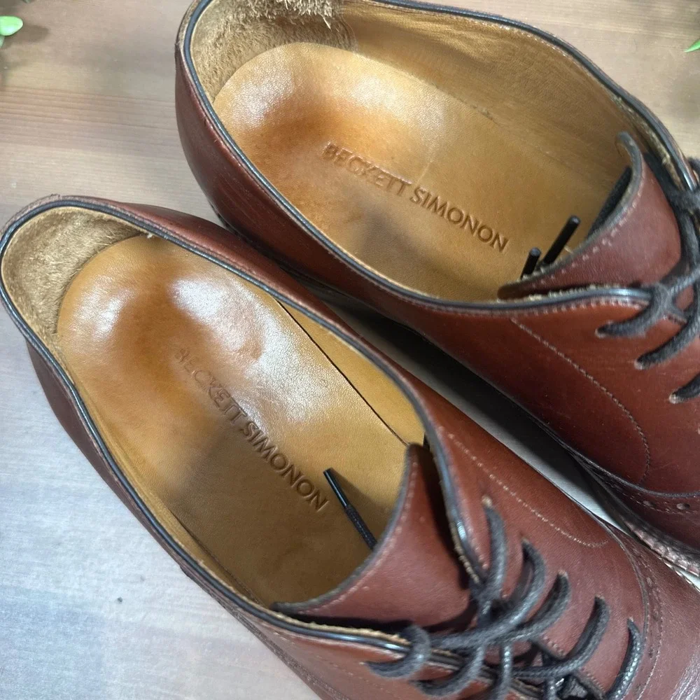 Beckett Simonon Men Brent Oxfords Brown Leather Medallion Toe Dress Shoes Size 9